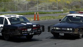 A police demonstration of the PIT maneuver by the LAPD at the Edward Davis Training Center