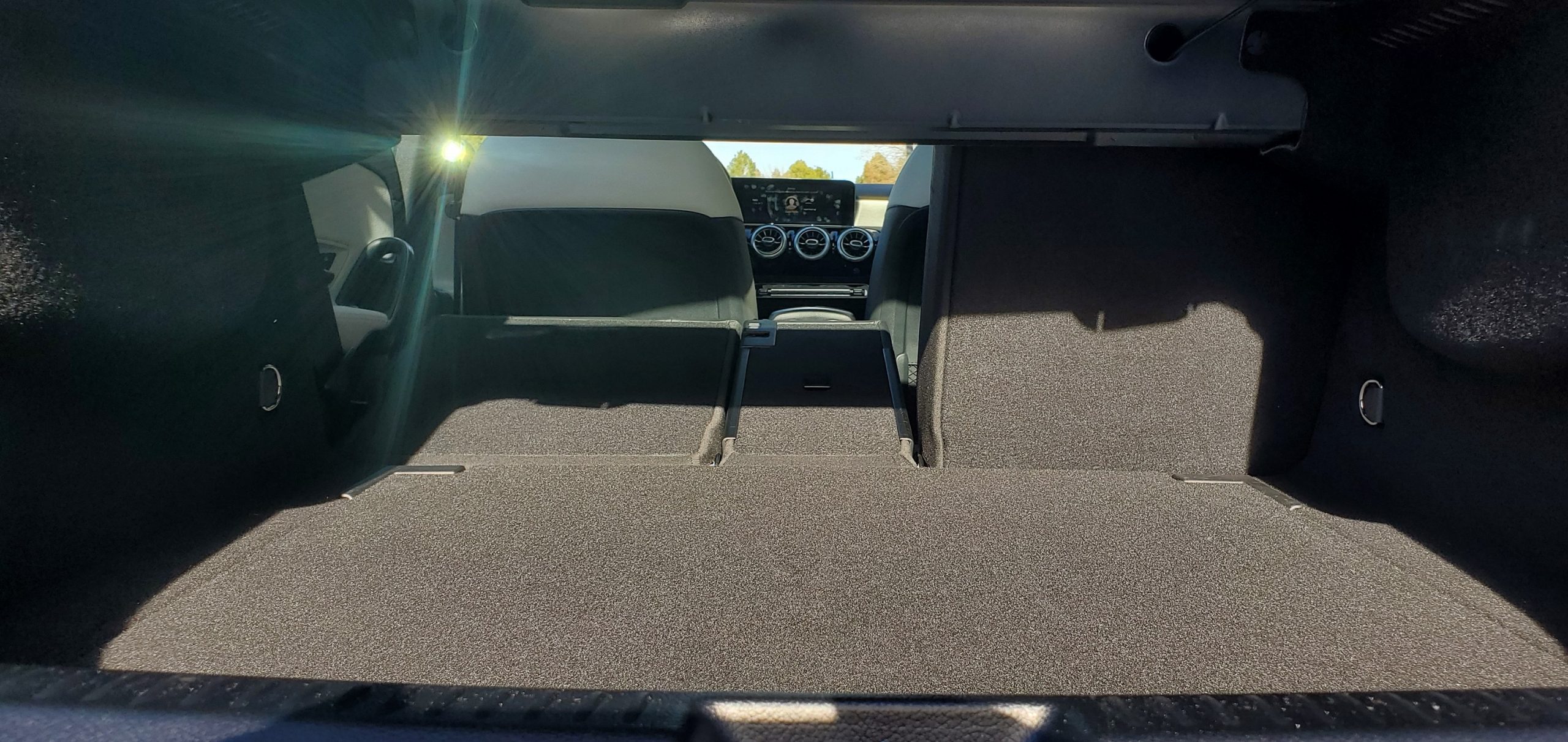 The trunk of the AMG A35 with the seats folded down