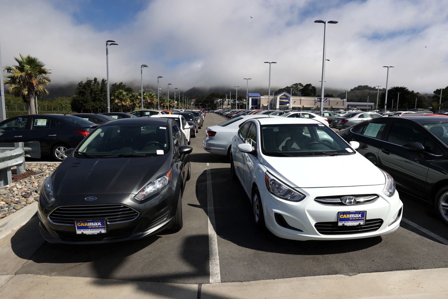 A CarMax lot full of used cars in Colma, California