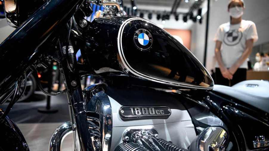 A BMW R 18 1800cc motorcycle on display at the Beijing Auto Show in September 2020
