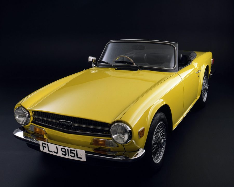A yellow 1973 Triumph TR6
