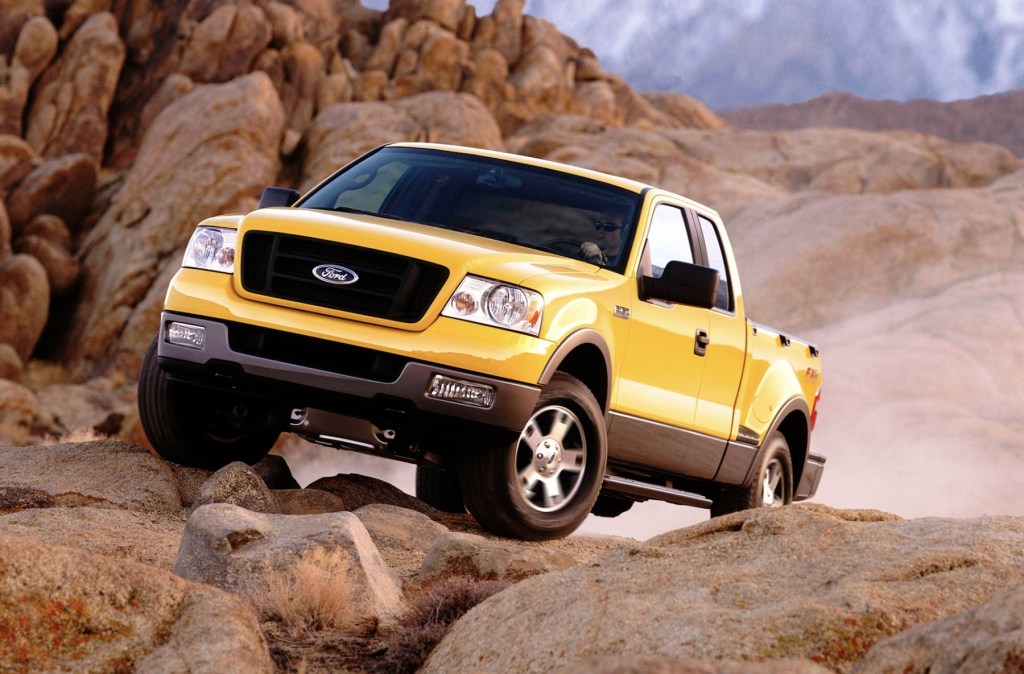 The 2004 Ford F-150 climbing over rocks