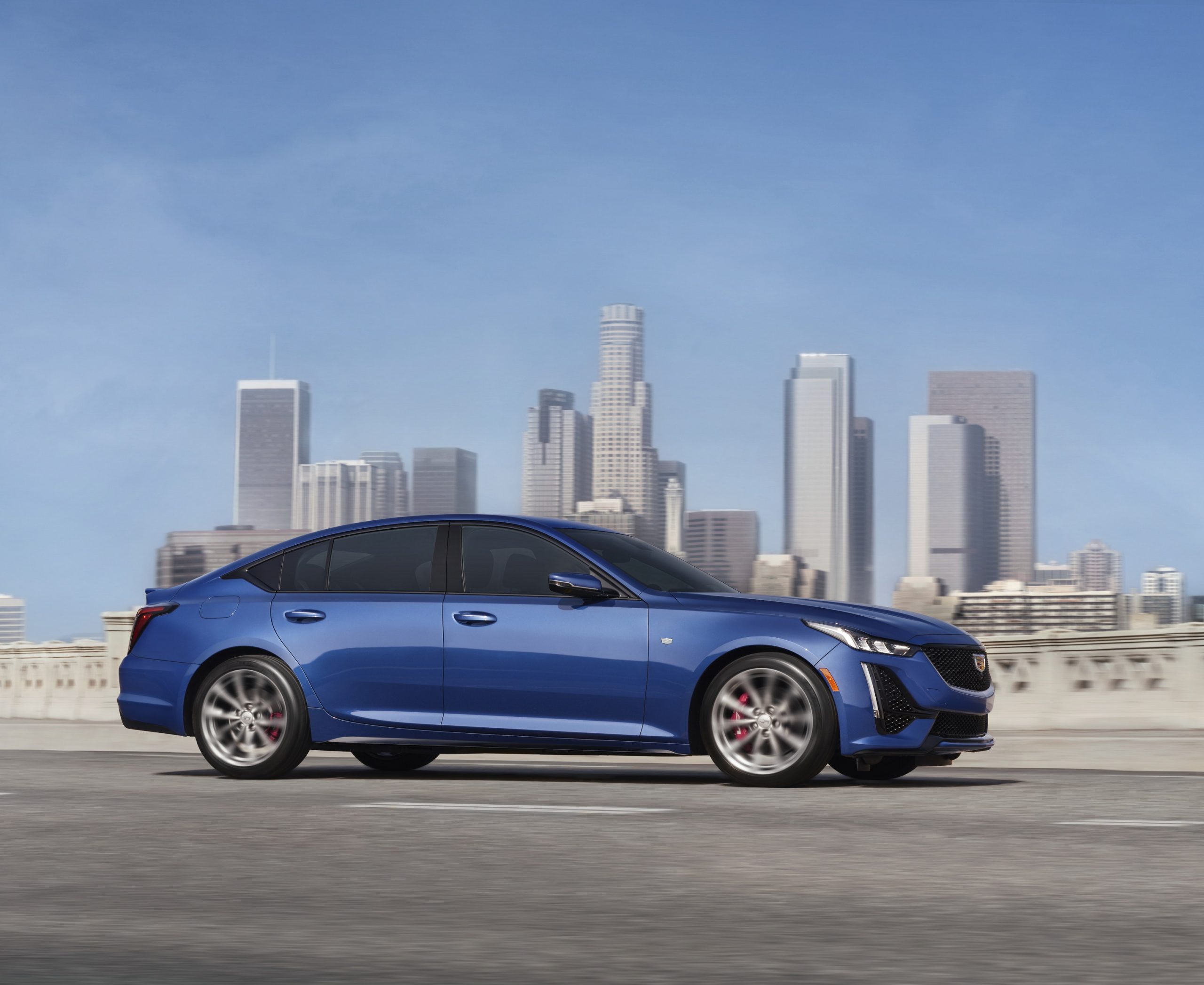 A blue 2021 Cadillac CT5 midsize luxury car