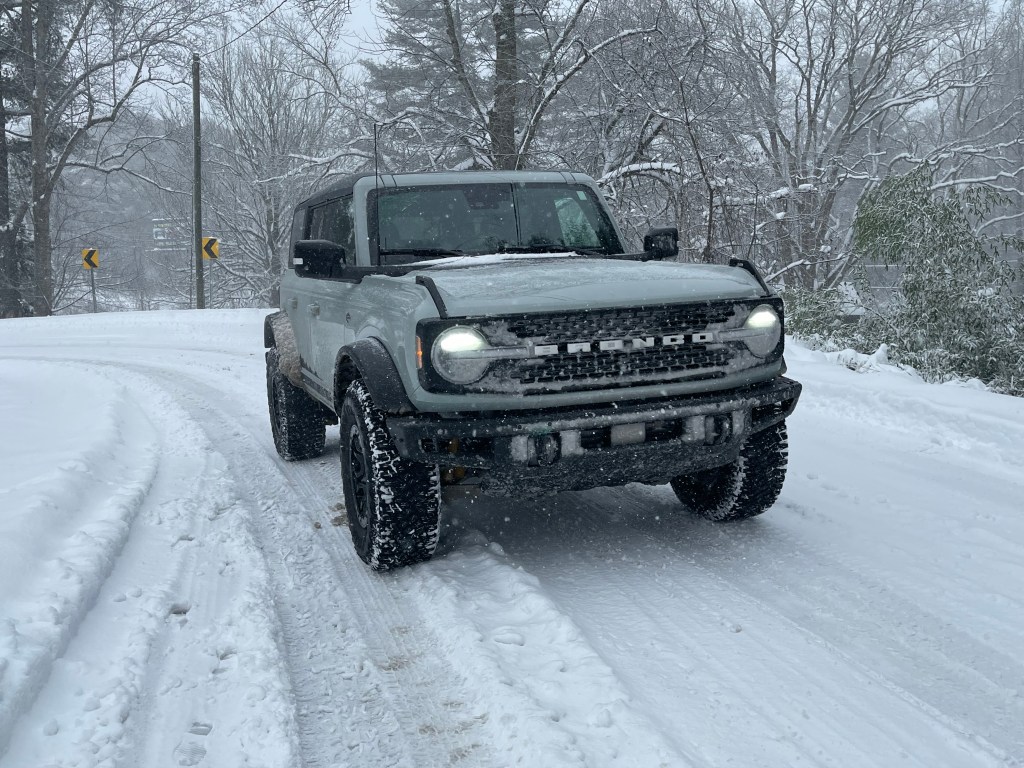 2021 Ford Bronco Wildtrak, off-road in the snow.
