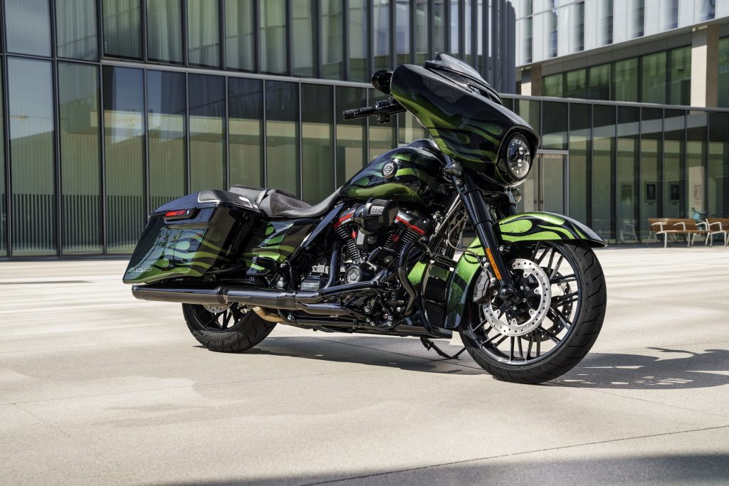 A green-and-black-flame 2022 Harley-Davidson CVO Street Glide