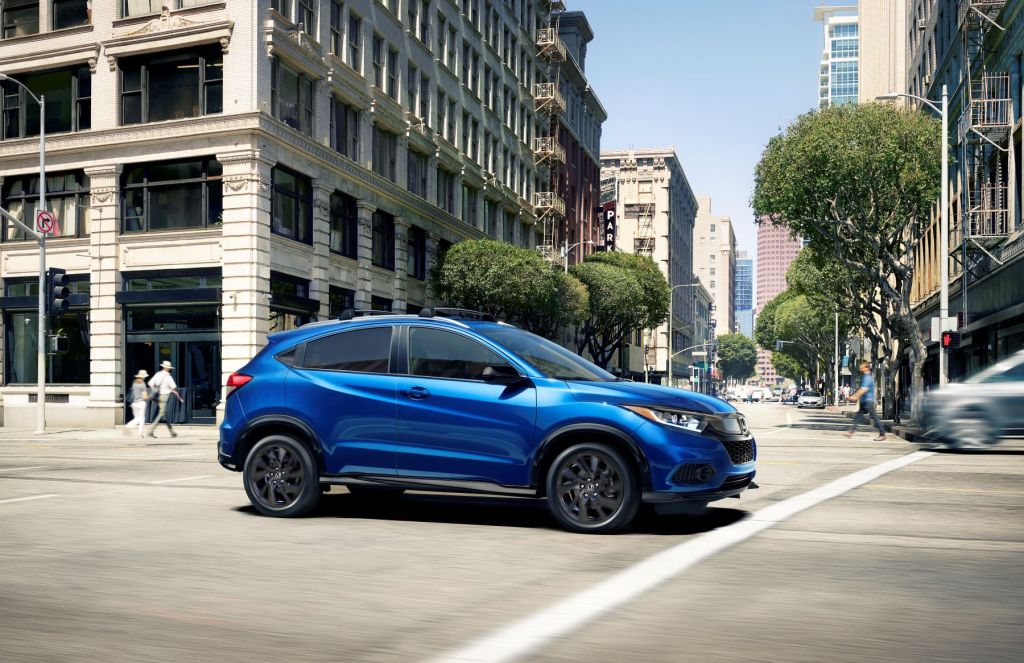 The 2022 Honda HR-V subcompact SUV with a blue paint color option