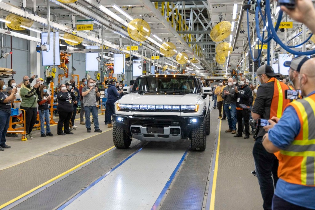 The first 2022 GMC HUMMER EV Pickup off the assembly line | Jeffrey Sauger via General Motors