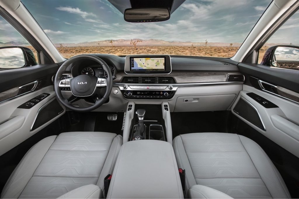 Consumer Reports recommends the 2022 Kia Telluride, shown here with a gray interior