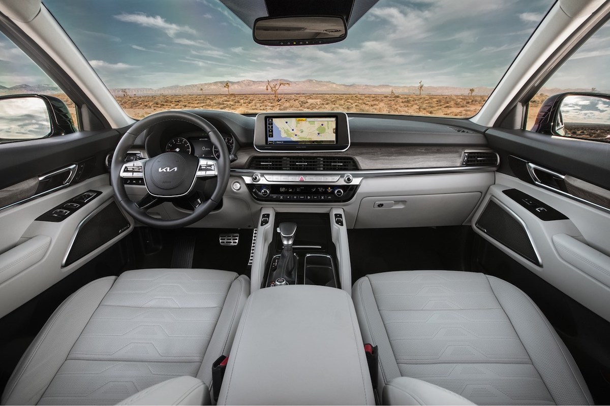Consumer Reports recommends the 2022 Kia Telluride, shown here with a gray interior