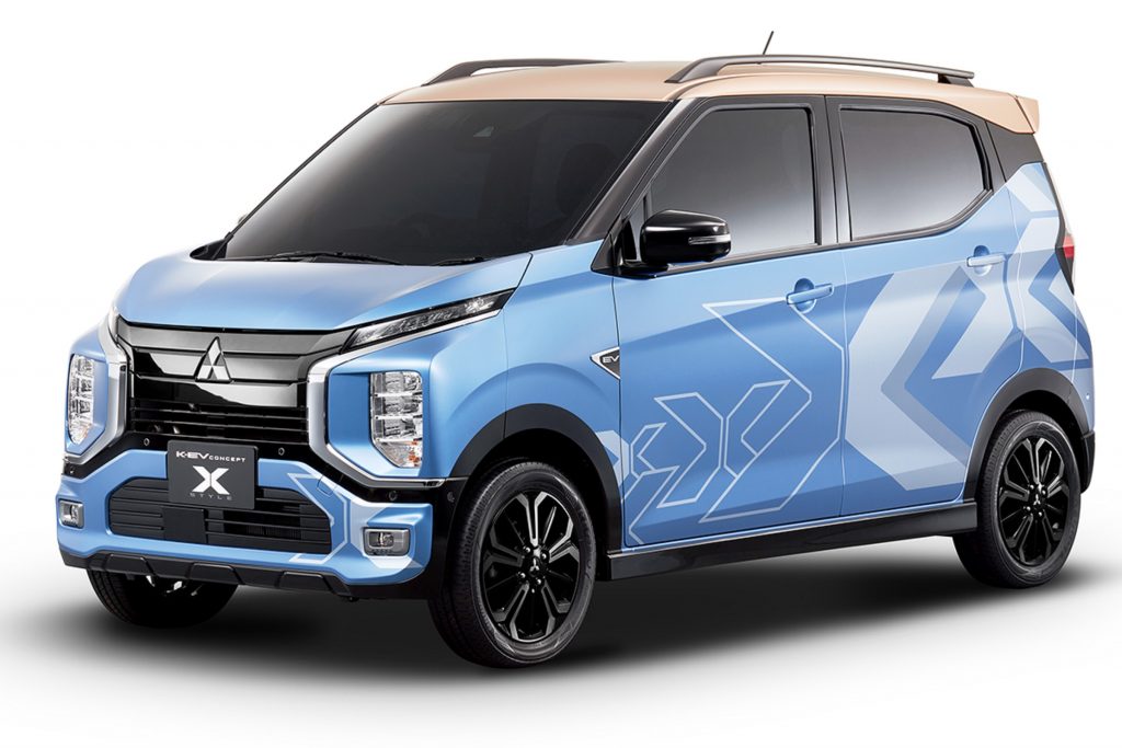 The blue-and-white 2022 Mitsubishi K-EV concept X Style concept