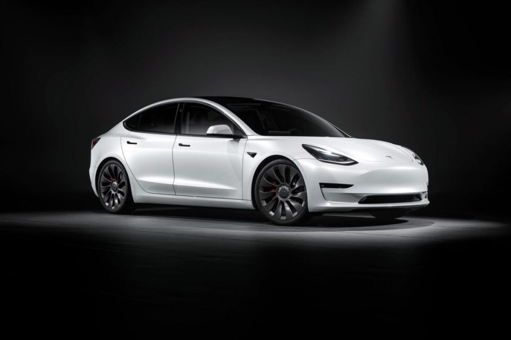 2022 Tesla Model 3 with white exterior paint color, the most popular car color in the world