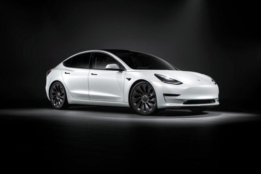 2022 Tesla Model 3 with white exterior paint color, the most popular car color in the world