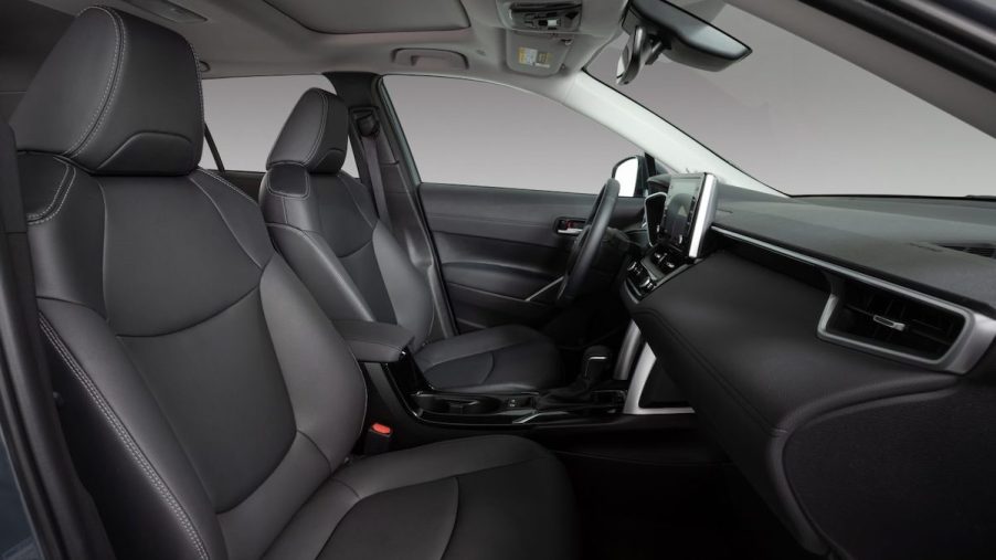 A 2022 Toyota Corolla Cross subcompact crossover's front seats