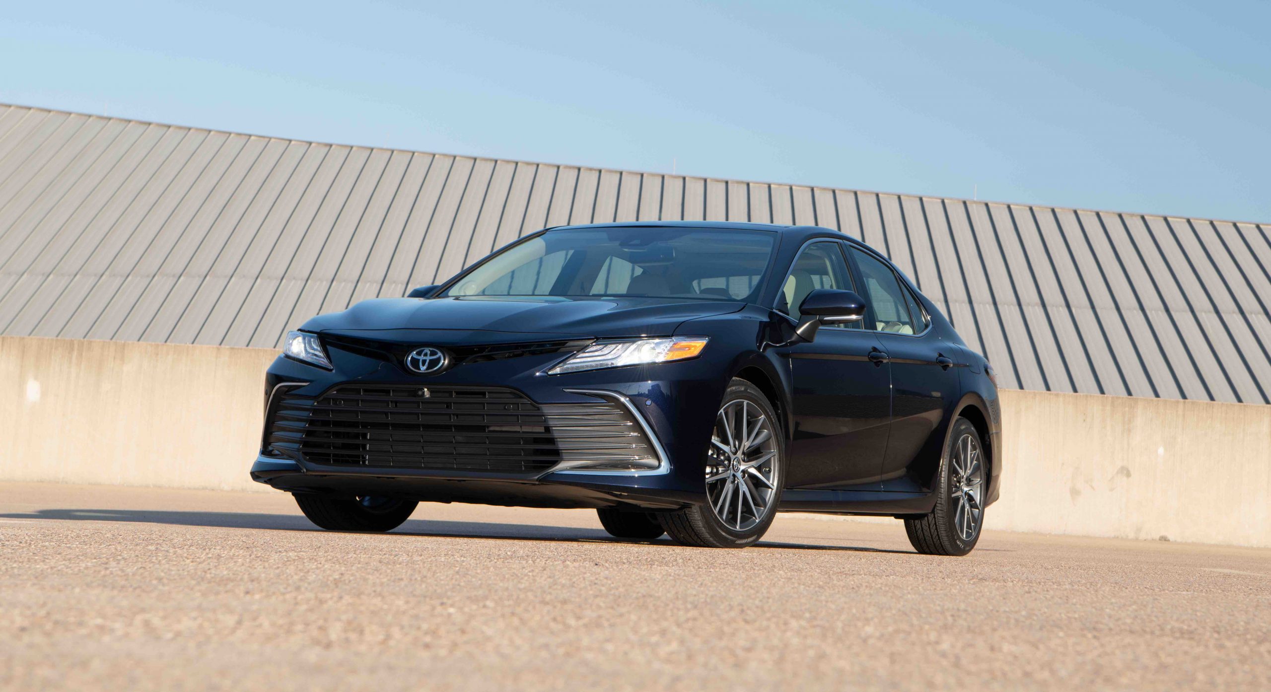 A front view of the 2022 Toyota Camry in blue