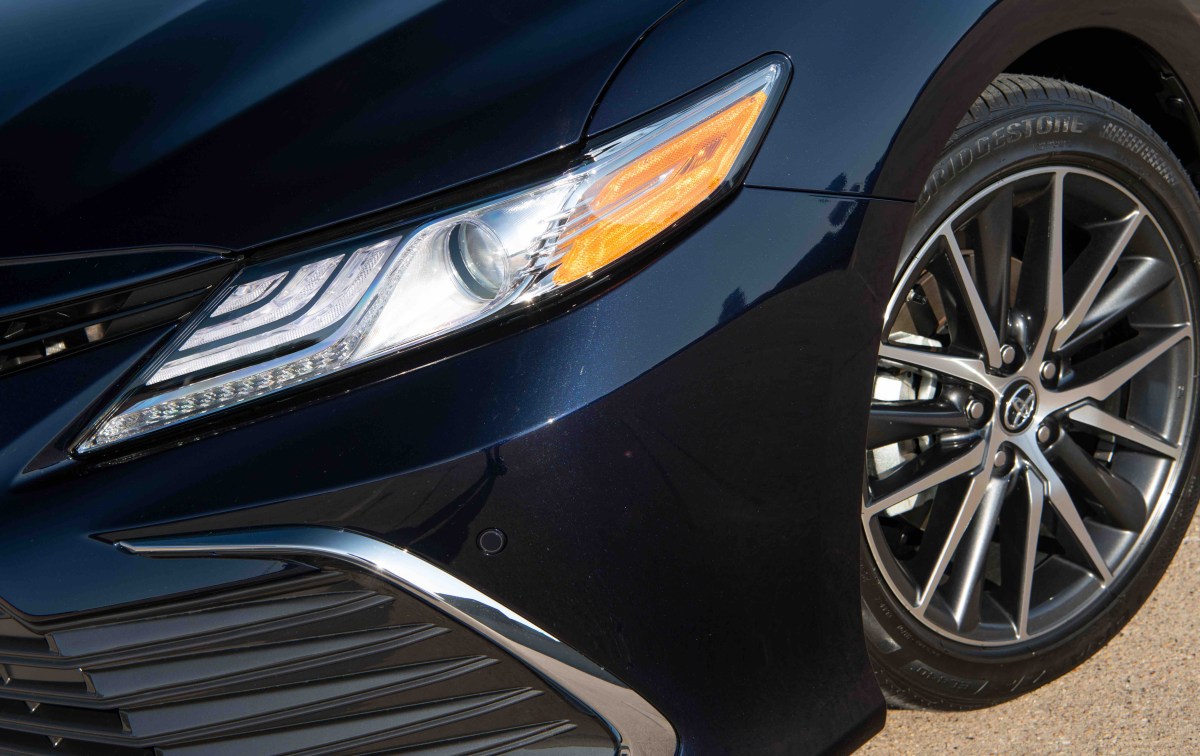 A detailed shot of a 2022 Toyota Camry wheel. 