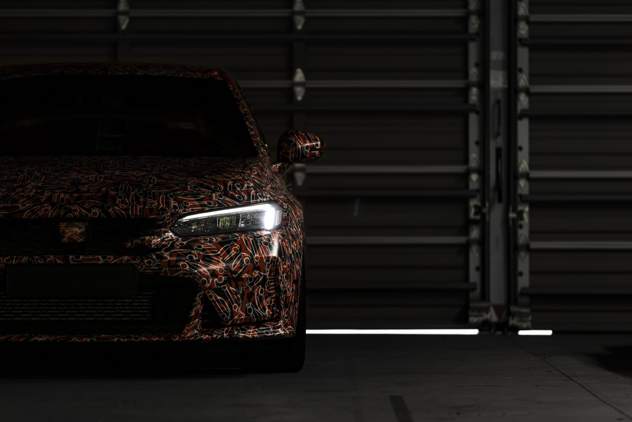 The new Honda Civic Type R in a camo livery shot from the front