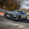 3/4 front view of a gray Mercedes-AMG GT 63 S on the Nurburgring