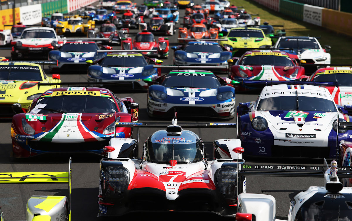 Le Mans cars line up for testing on June 3, 2018, in Le Mans, France