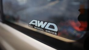 The AWD badge on a Subaru sedan