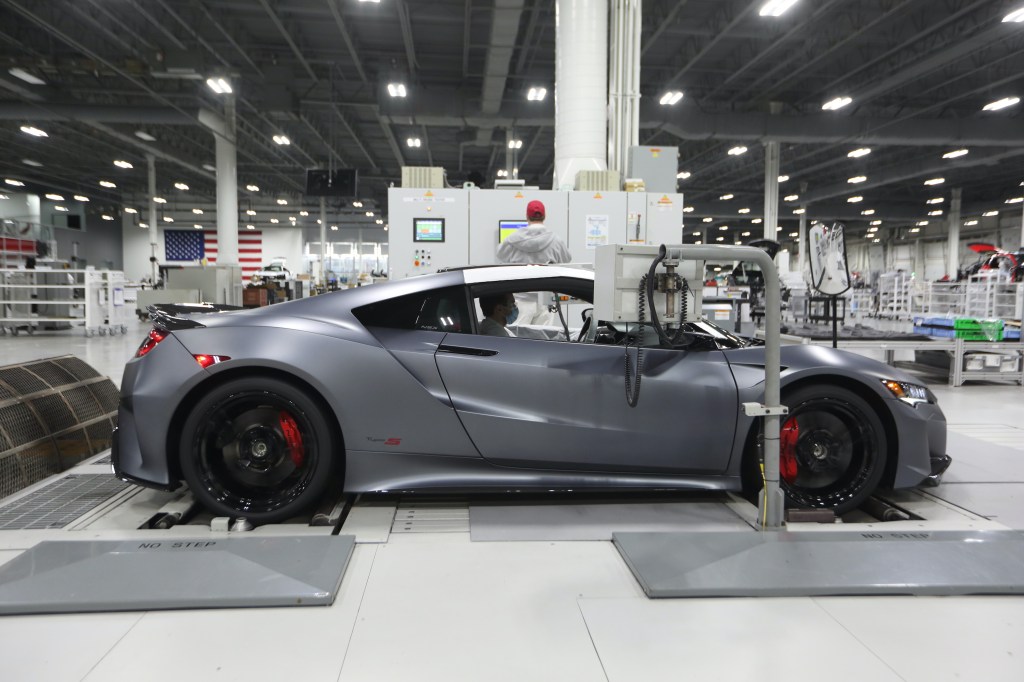A side view of the Acura NSX Type S while it's being built.