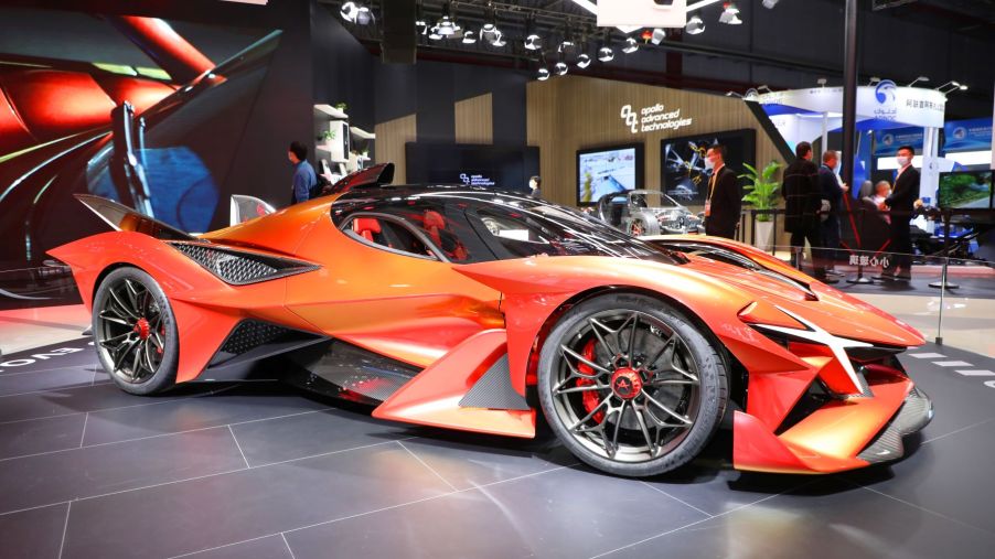 The Apollo EVO supercar hypercar on display at the 2021 China International Import Expo in Shanghai