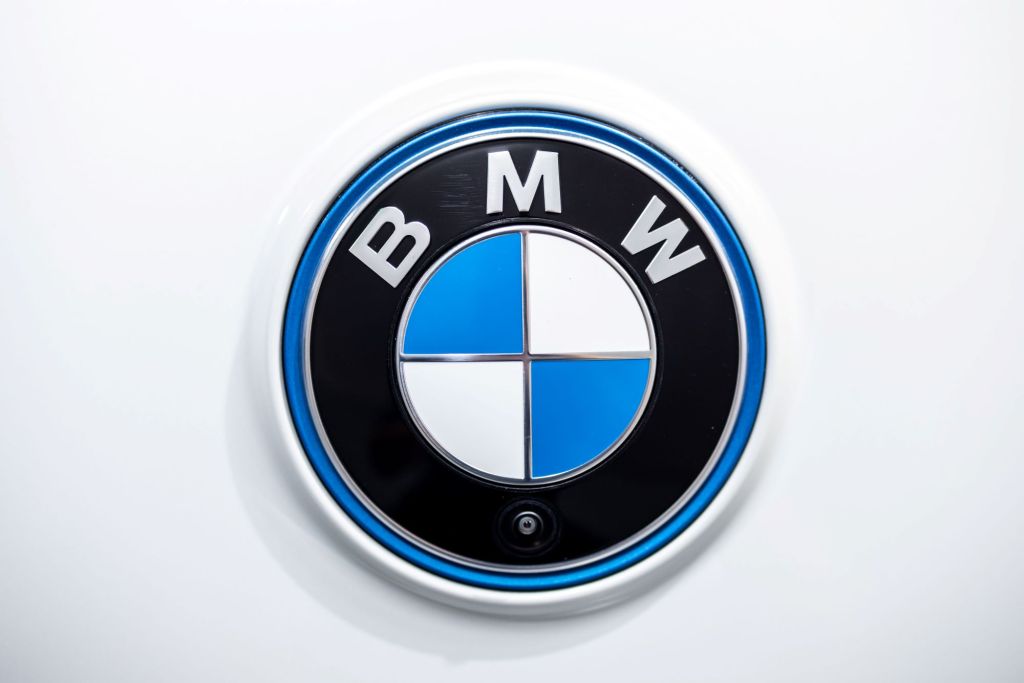 A classic BMW logo on a white background. 
