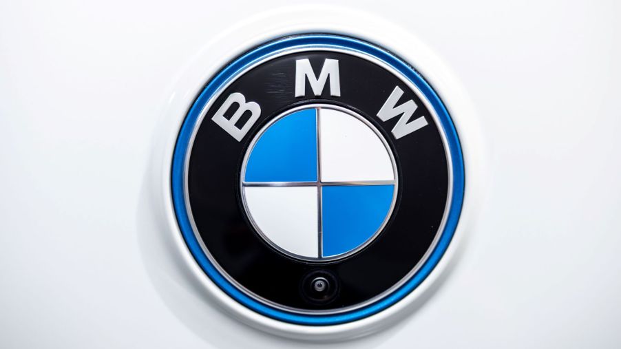A classic BMW logo on a white background.