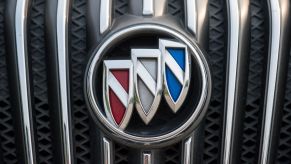 The Buick logo on the front grille of a vehicle seen in Hefei, China
