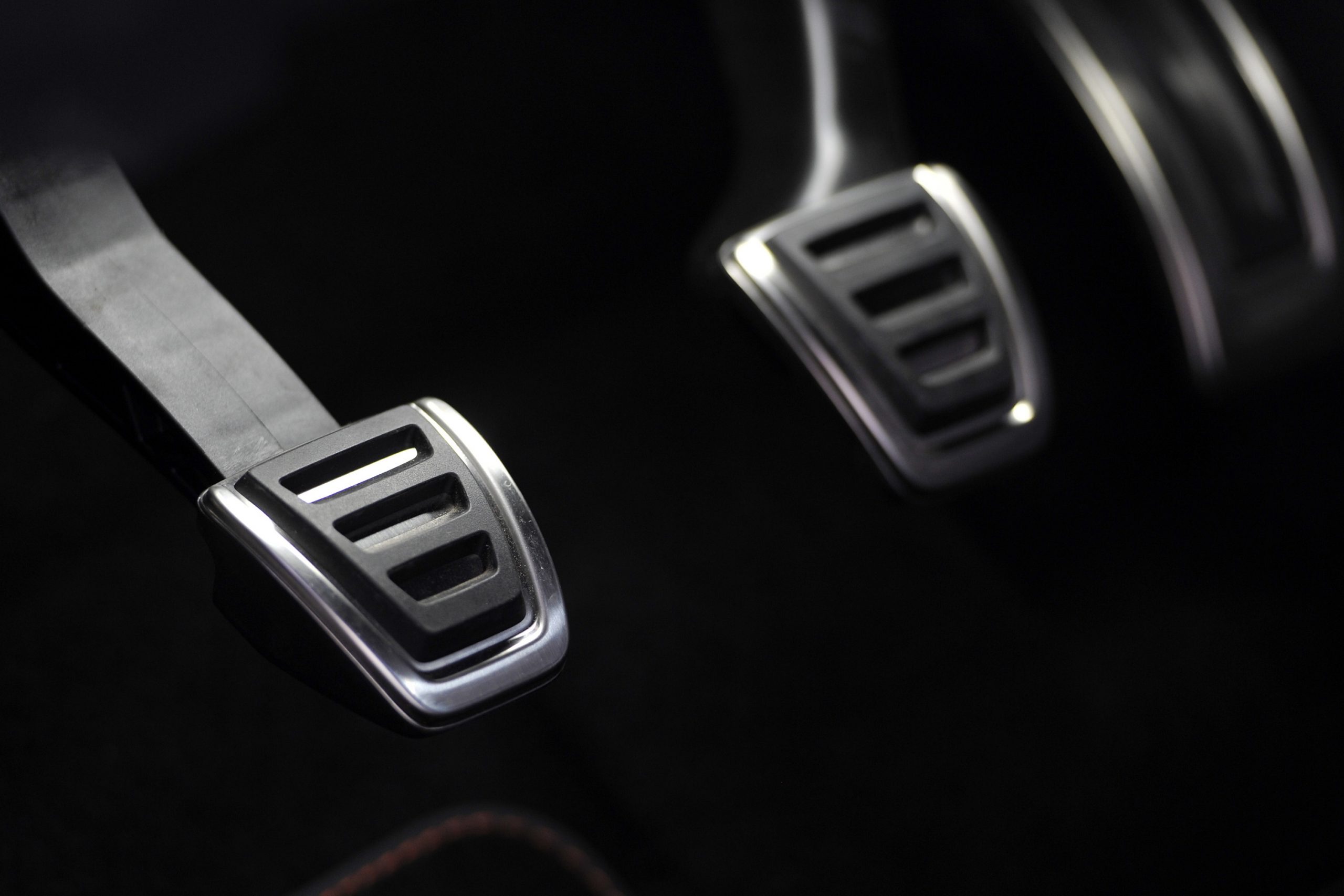The gas pedals of a Volkswagen product at the Geneva motor show