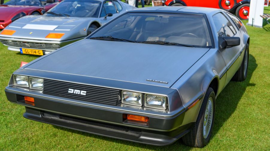 The DeLorean DMC-12 stainless steel car at the 2019 Concours d'Elegance at the Soestdijk palace in Baarn, Netherlands