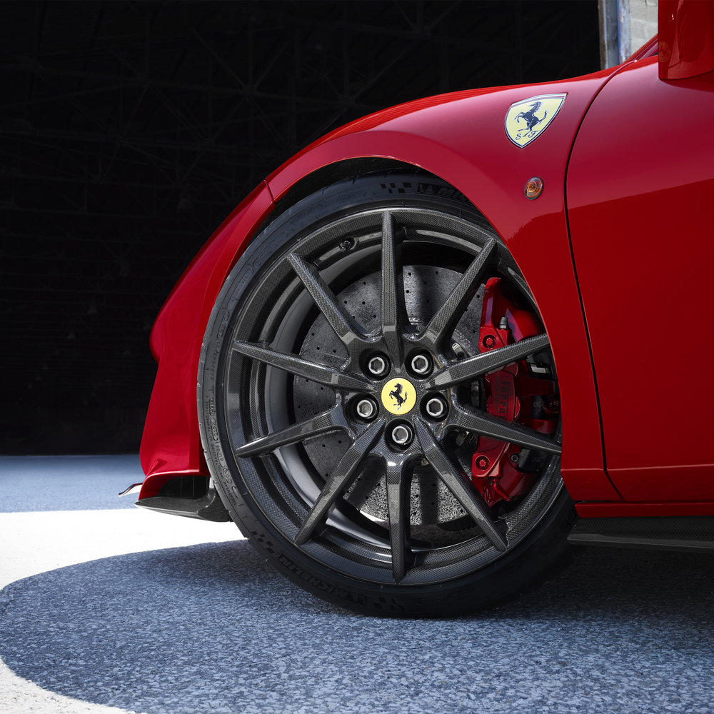 The Ferrari 400 Pista's carbon fiber wheels, one of the most expensive new car options ever at $41,400