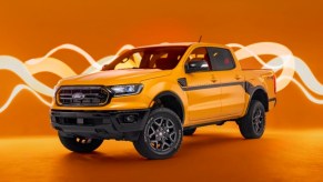 An orange 2022 Ford Ranger Splash Limited Edition compact pickup truck.