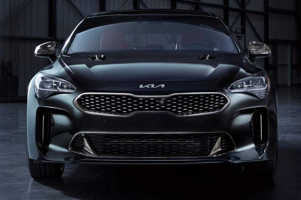 Front view of black 2022 Kia Stinger, which offers a deal to save money in Winter 2022, according to U.S. News