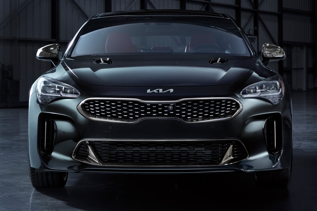 Front view of black 2022 Kia Stinger, which offers a deal to save money in Winter 2022, according to U.S. News