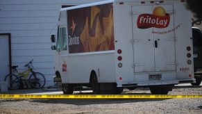 Frito Lay truck surrounded in police line
