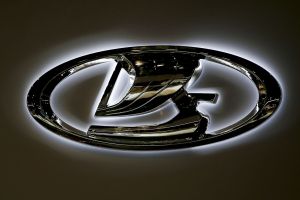 A photo of the Lada logo taken in Moscow, Russia