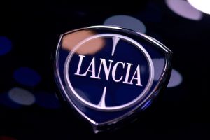 The Lancia automaker logo seen at the 2013 Geneva Motor Show held in Switzerland