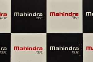 The Mahindra logo seen at a showroom in New Delhi, India
