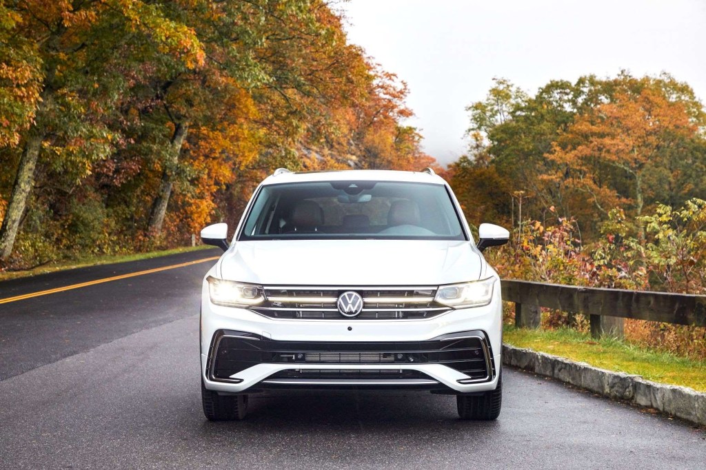 Oryx White 2022 Volkswagen Tiguan parked near a forest