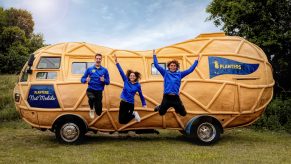 Peanutters jump in front of the nutmobile