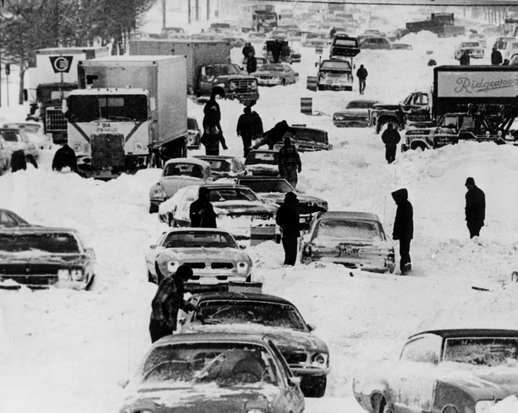 cars stranded in the snow