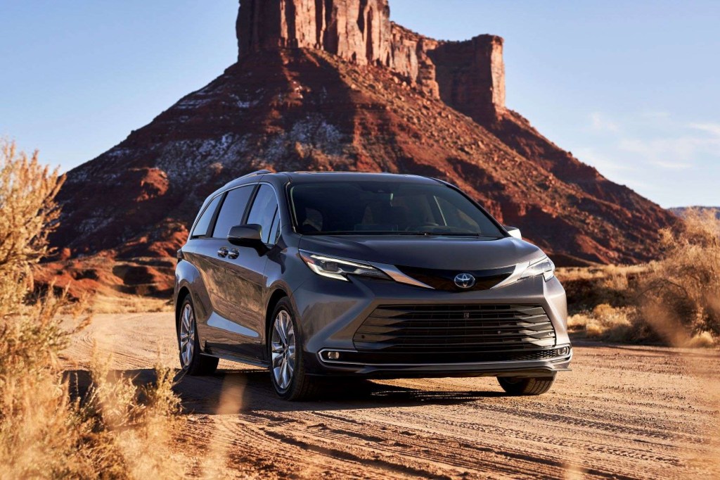 Predawn Gray Mica 2022 Toyota Sienna parked on a dirt road
