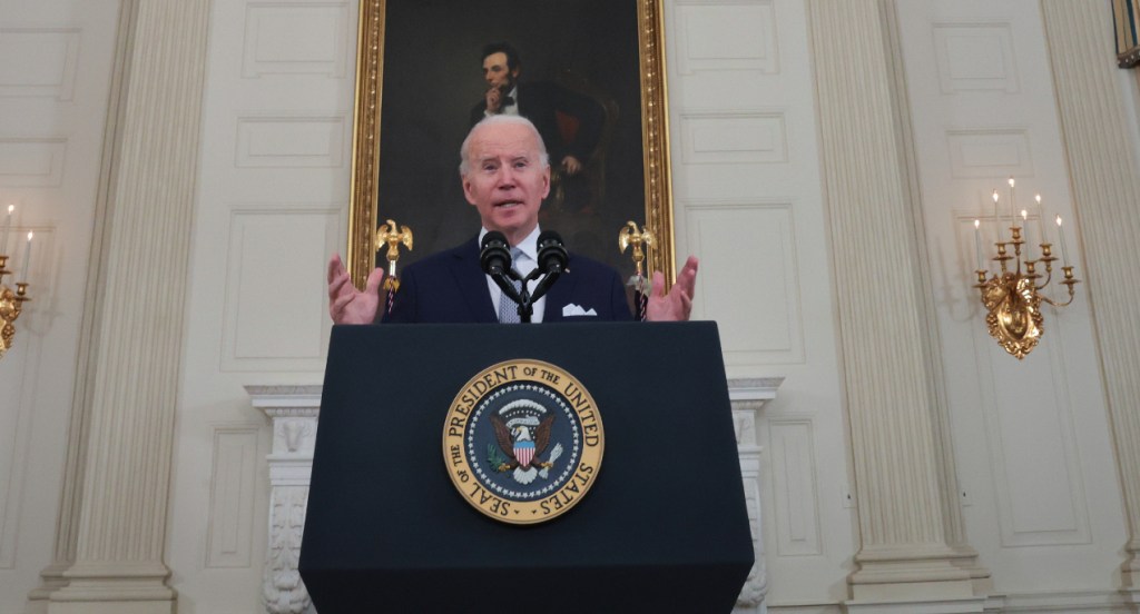 President Joe Biden delivers remarks on the December jobs report at the White House on January 07, 2022 in Washington, DC.