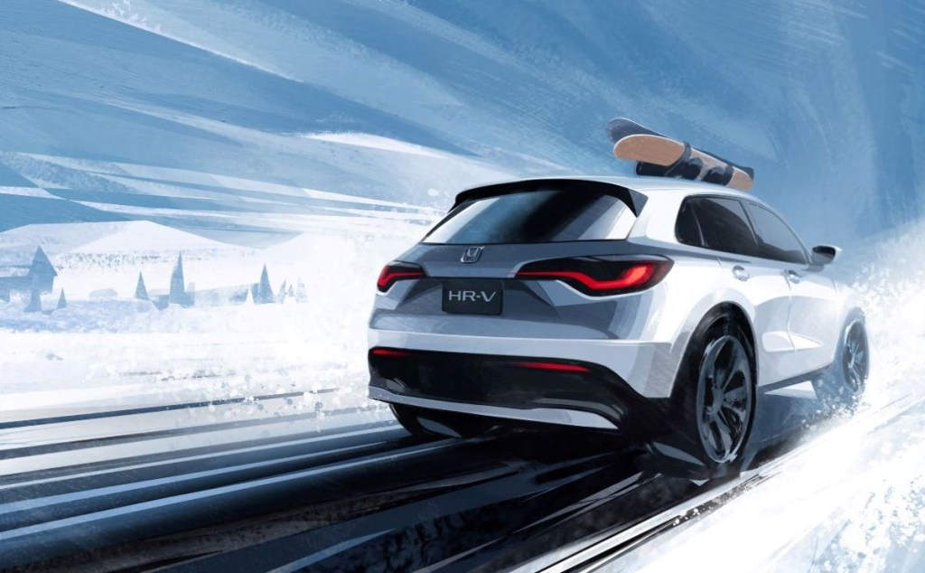 Rear view teaser image of redesigned 2023 Honda HR-V