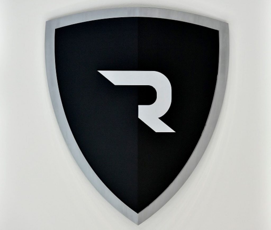 Logo for Rimac, who recently merged with Bugatti, on a white background. 