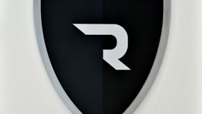 Logo for Rimac, who recently merged with Bugatti, on a white background.