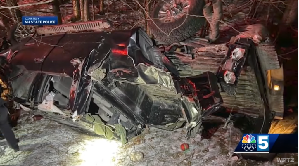 destroyed pickup truck