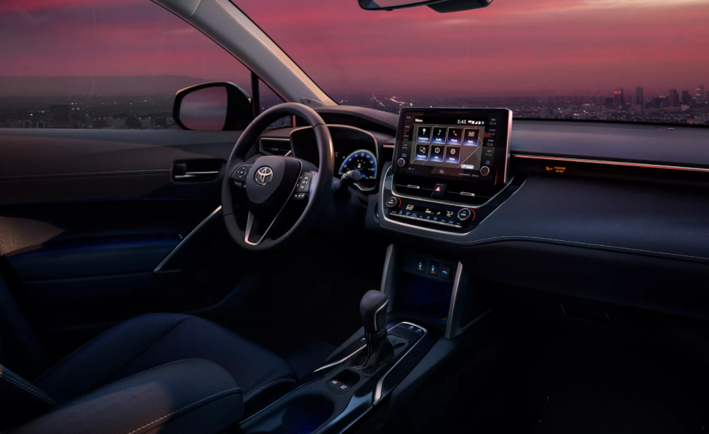 Steering wheel and touchscreen in 2022 Toyota Corolla Cross