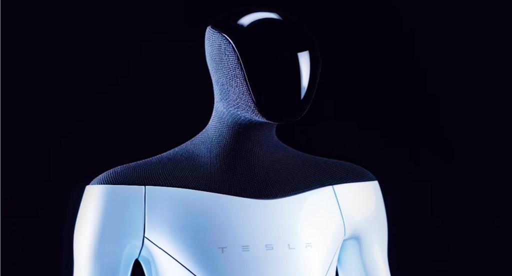 A white Tesla Bot concept.