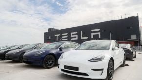 Tesla Model 3 vehicles at Tesla's gigafactory